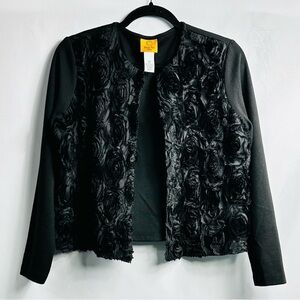 Ruby Rd. Petite Women’s Sz 12P Black Floral Appliqué Hook & Eye Closure Blazer